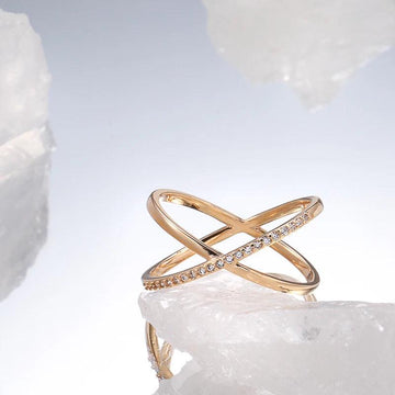 Luxury AAA Zircon Diamonds Fashion 14K Rolled Rose Gold Geometry Cross Rings for Women - Vintage Wedding Jewellery